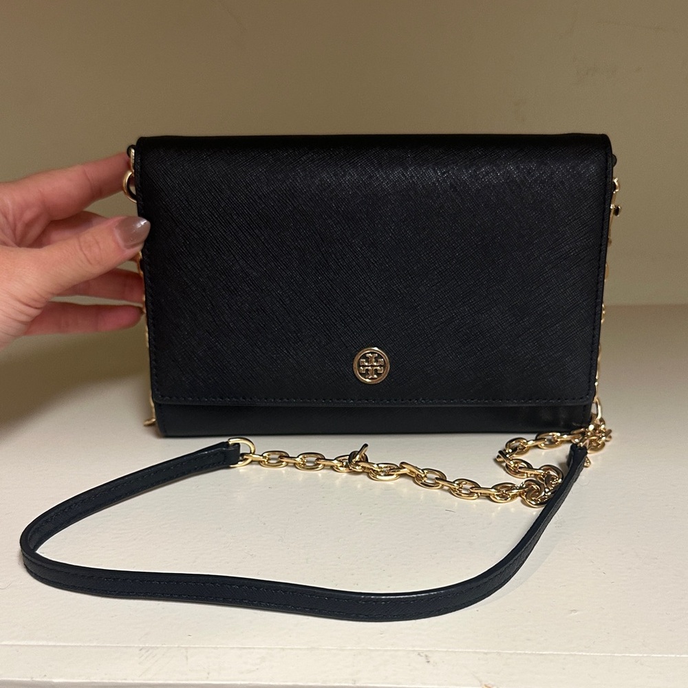 Tory Burch Black Crossbody with Gold Chain